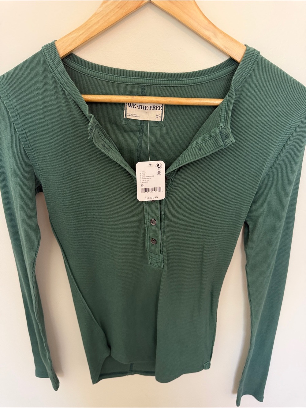 We The Free Forest Green Ribbed Henley Long Sleeve